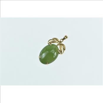 14K Vintage Oval Nephrite Cabochon Ribbon Yellow Gold Pendant