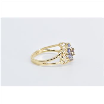 14K Vintage Oval Tanzanite Diamond Accent Cluster Yellow Gold Ring, Size 7.25