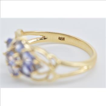 14K Vintage Oval Tanzanite Diamond Accent Cluster Yellow Gold Ring, Size 7.25