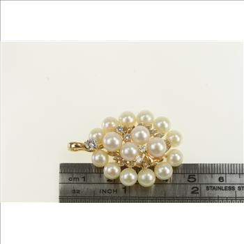 14K Vintage Pearl 0.59 Ctw Diamond Cluster Yellow Gold Pendant