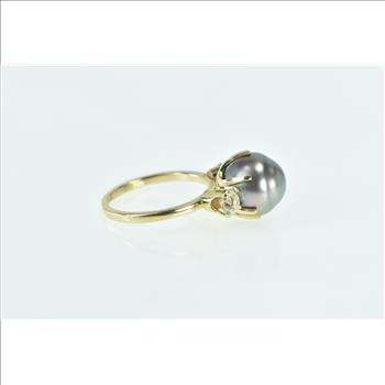 14K Vintage Pearl 0.99 Ctw Old Euro Diamond Yellow Gold Ring, Size 8