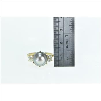 14K Vintage Pearl 0.99 Ctw Old Euro Diamond Yellow Gold Ring, Size 8