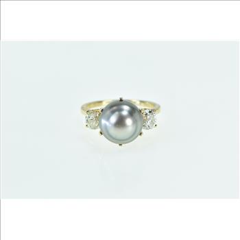 14K Vintage Pearl 0.99 Ctw Old Euro Diamond Yellow Gold Ring, Size 8