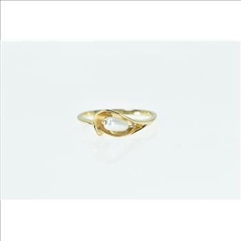 14K Vintage Pearl Calla Lily Flower Statement Yellow Gold Ring, Size 8
