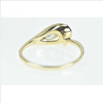 14K Vintage Pearl Calla Lily Flower Statement Yellow Gold Ring, Size 8