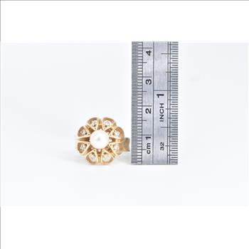 14K Vintage Pearl Diamond Halo Statement Cocktail Yellow Gold Ring, Size 7.25