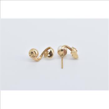 14K Vintage Pearl Diamond Swirl Fashion Stud Yellow Gold Earrings
