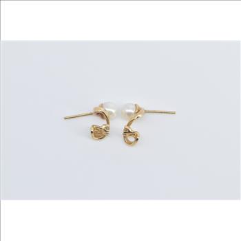 14K Vintage Pearl Diamond Swirl Fashion Stud Yellow Gold Earrings