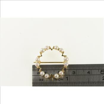 14K Vintage Pearl Retro Circle Fashion Yellow Gold Pin/Brooch