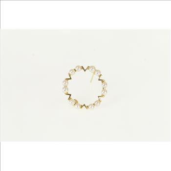 14K Vintage Pearl Retro Circle Fashion Yellow Gold Pin/Brooch