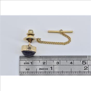 14K Vintage Purple Goldstone Men's Tie Tack Yellow Gold Pin/Brooch
