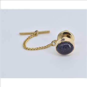 14K Vintage Purple Goldstone Men's Tie Tack Yellow Gold Pin/Brooch