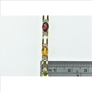 14K Vintage Rainbow Gemstone Diamond Bar Link Yellow Gold Bracelet 7