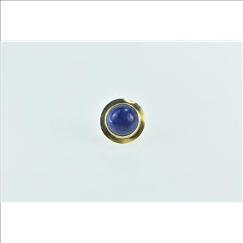 14K Vintage Round Lapis Lazuli Cabochon Stud Yellow Gold Earring