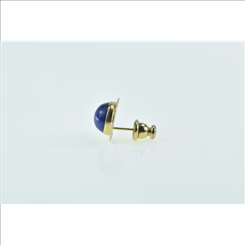 14K Vintage Round Lapis Lazuli Cabochon Stud Yellow Gold Earring
