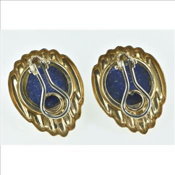 14K Vintage Round Lapis Lazuli Cabochon Yellow Gold Earrings
