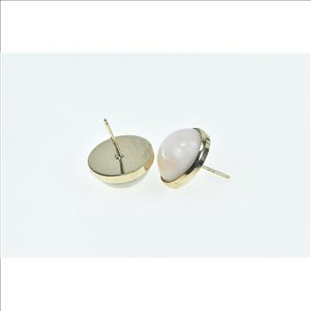 14K Vintage Round Pink Coral Cabochon Stud Yellow Gold Earrings