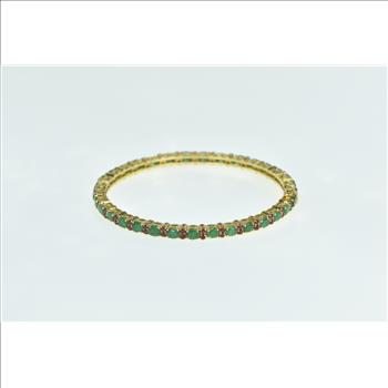 14K Vintage Ruby Emerald Encrusted Bangle Yellow Gold Bracelet 7