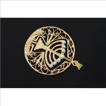 14K Vintage Ruby Turquoise Spinning Menorah Jewish Filigree Yellow Gold Charm/Pendant