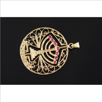 14K Vintage Ruby Turquoise Spinning Menorah Jewish Filigree Yellow Gold Charm/Pendant