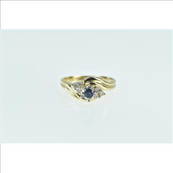 14K Vintage Sapphire Diamond Cluster Bypass Yellow Gold Ring, Size 6