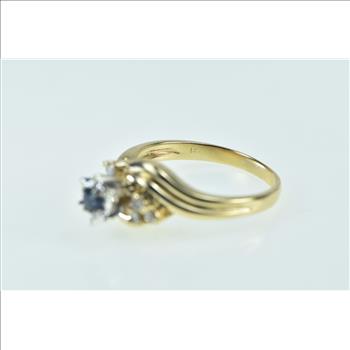 14K Vintage Sapphire Diamond Cluster Bypass Yellow Gold Ring, Size 6