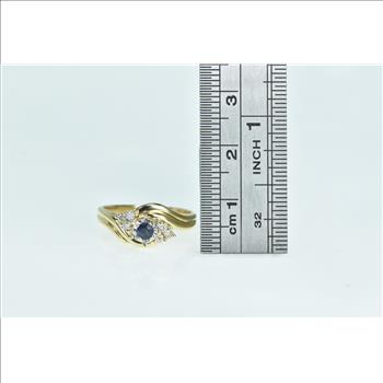 14K Vintage Sapphire Diamond Cluster Bypass Yellow Gold Ring, Size 6