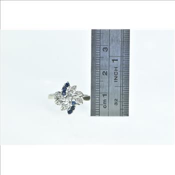 14K Vintage Sapphire Diamond Spiral Cluster White Gold Ring, Size 5.75