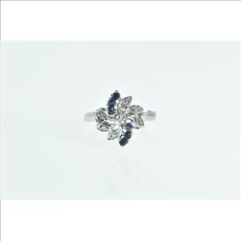 14K Vintage Sapphire Diamond Spiral Cluster White Gold Ring, Size 5.75