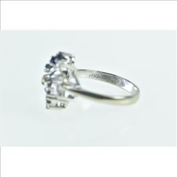 14K Vintage Sapphire Diamond Spiral Cluster White Gold Ring, Size 5.75
