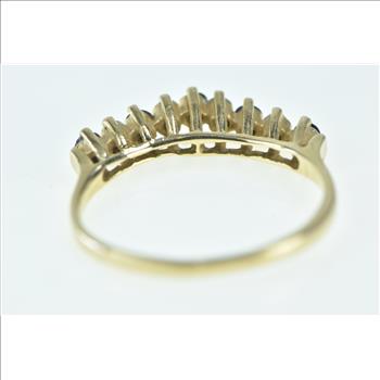 14K Vintage Sapphire Diamond Wavy Wedding Band Yellow Gold Ring, Size 6.75