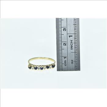 14K Vintage Sapphire Diamond Wavy Wedding Band Yellow Gold Ring, Size 6.75