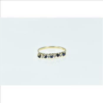 14K Vintage Sapphire Diamond Wavy Wedding Band Yellow Gold Ring, Size 6.75