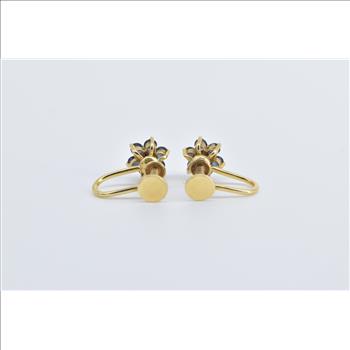 14K Vintage Sapphire Flower Cluster Screw Back Yellow Gold Earrings