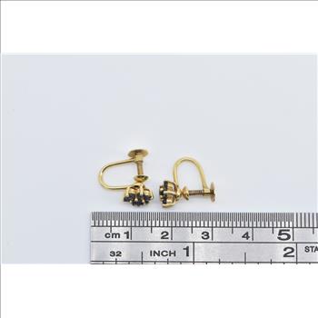 14K Vintage Sapphire Flower Cluster Screw Back Yellow Gold Earrings