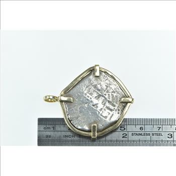 14K Vintage Spanish Silver Shipwreck Coin Yellow Gold Charm/Pendant