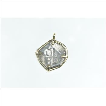 14K Vintage Spanish Silver Shipwreck Coin Yellow Gold Charm/Pendant
