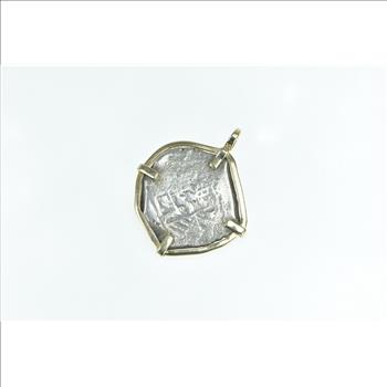 14K Vintage Spanish Silver Shipwreck Coin Yellow Gold Charm/Pendant