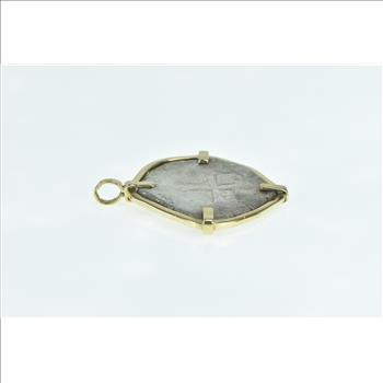 14K Vintage Spanish Silver Shipwreck Coin Yellow Gold Charm/Pendant