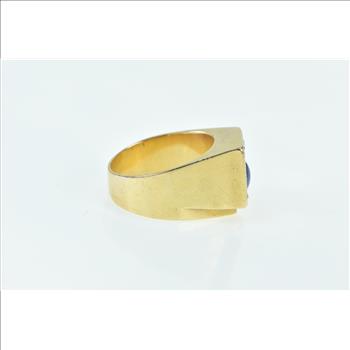 14K Vintage Squared Diamond Syn. Sapphire Yellow Gold Ring, Size 11.25