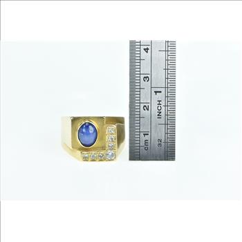 14K Vintage Squared Diamond Syn. Sapphire Yellow Gold Ring, Size 11.25