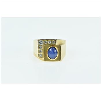 14K Vintage Squared Diamond Syn. Sapphire Yellow Gold Ring, Size 11.25