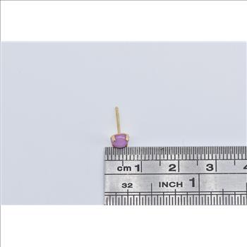 14K Vintage Syn. Pink Sapphire Single Stud Yellow Gold Earring