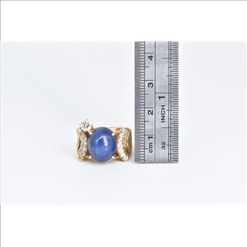 14K Vintage Syn. Star Sapphire 0.60 Ctw Diamond White Gold Ring, Size 6.5