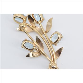 14K Vintage Van Dell Blue Topaz Bouquet Flower Yellow Gold Pin/Brooch