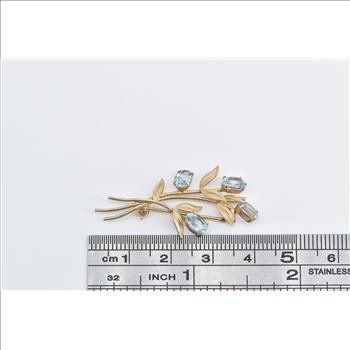 14K Vintage Van Dell Blue Topaz Bouquet Flower Yellow Gold Pin/Brooch