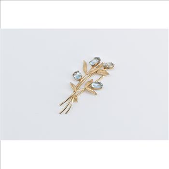 14K Vintage Van Dell Blue Topaz Bouquet Flower Yellow Gold Pin/Brooch