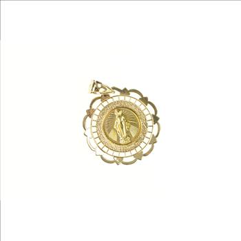 14K Virgin Mother Mary Ornate Scalloped Yellow Gold Pendant