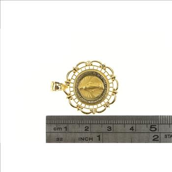 14K Virgin Mother Mary Ornate Scalloped Yellow Gold Pendant