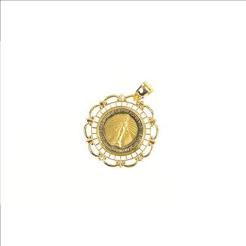 14K Virgin Mother Mary Ornate Scalloped Yellow Gold Pendant